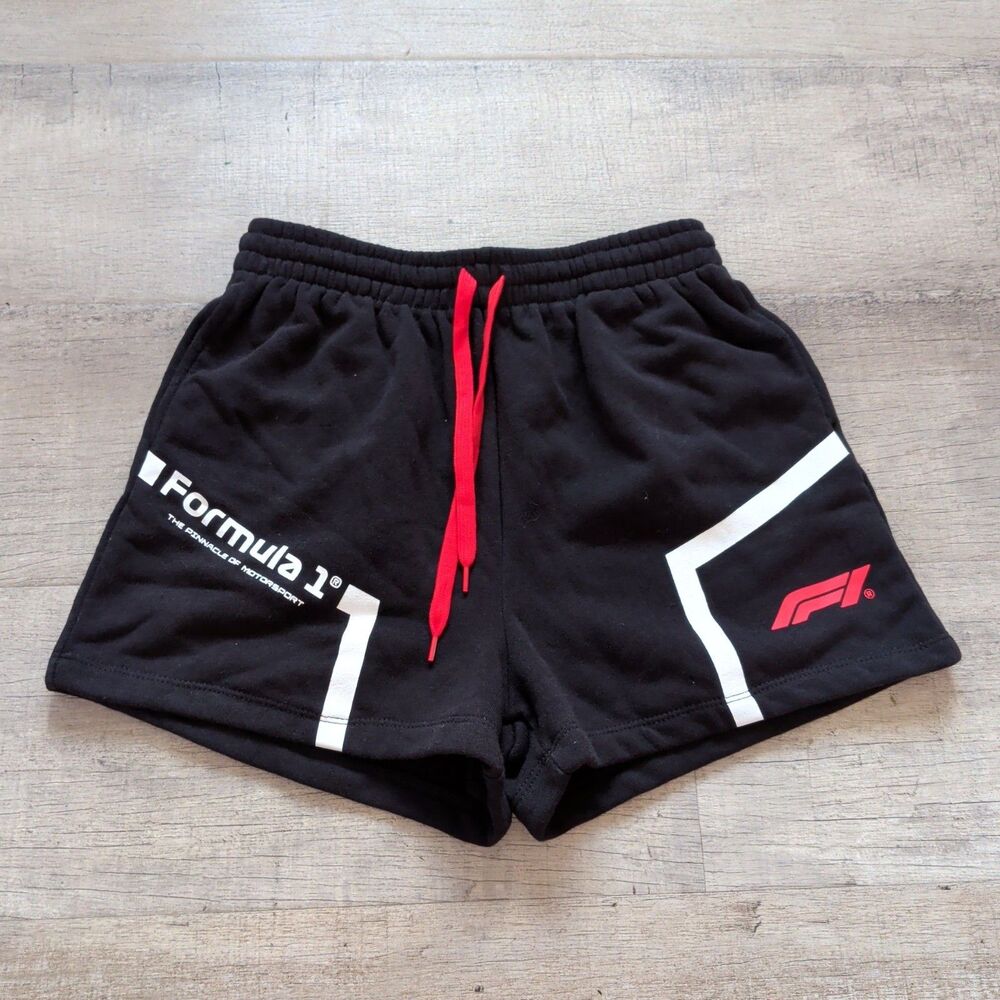 NWOT Formula 1 F1 Racing Shorts Mens Size S Black Fleece Drawstring Logo Print